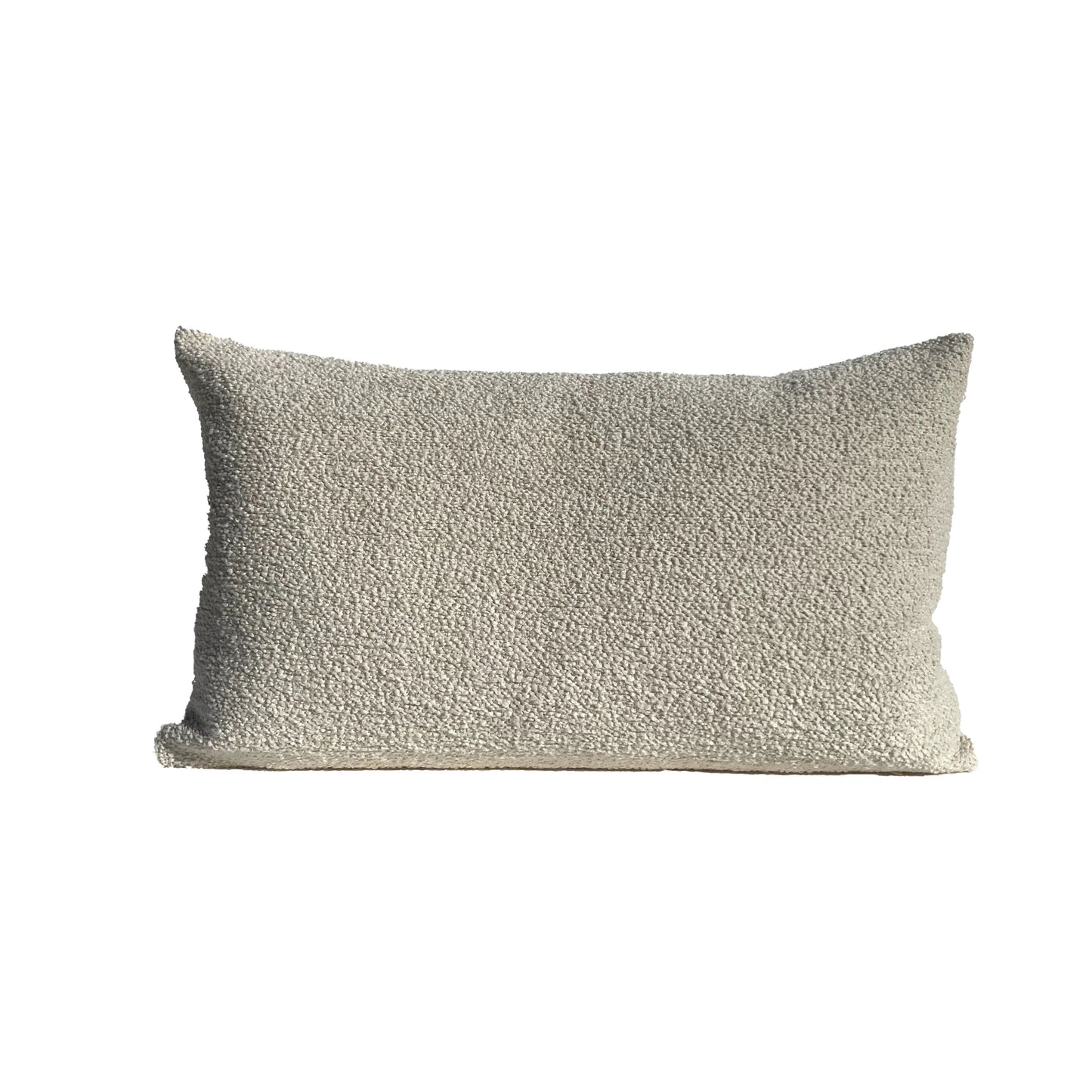 An off-white boucle fabric cushion with a textured pattern.
